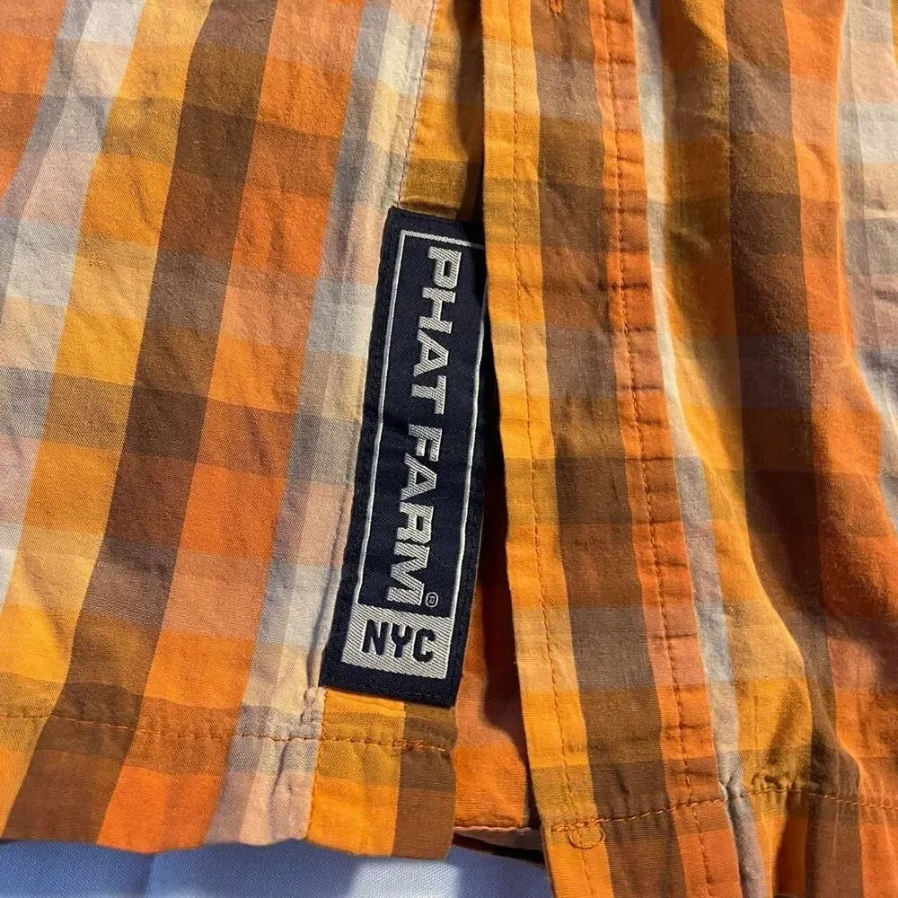 Vintage Phat Farm Orange Plaid Short Sleeve Shirt XXL Y2K Streetwear Baggy - Picture 2 of 8
